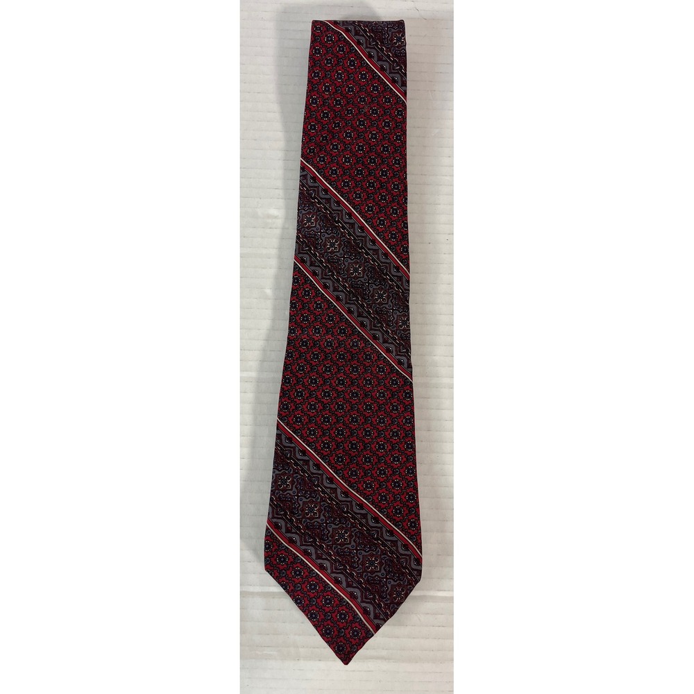 Christian Dior Necktie Mens OS Red Geometric Silk Woven Italy USA Vintage